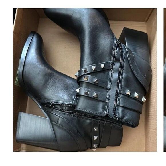 Goth Steve Madden Black Leather Studded Cala Bootie - NWT - Size 7 - Picture 3 of 3